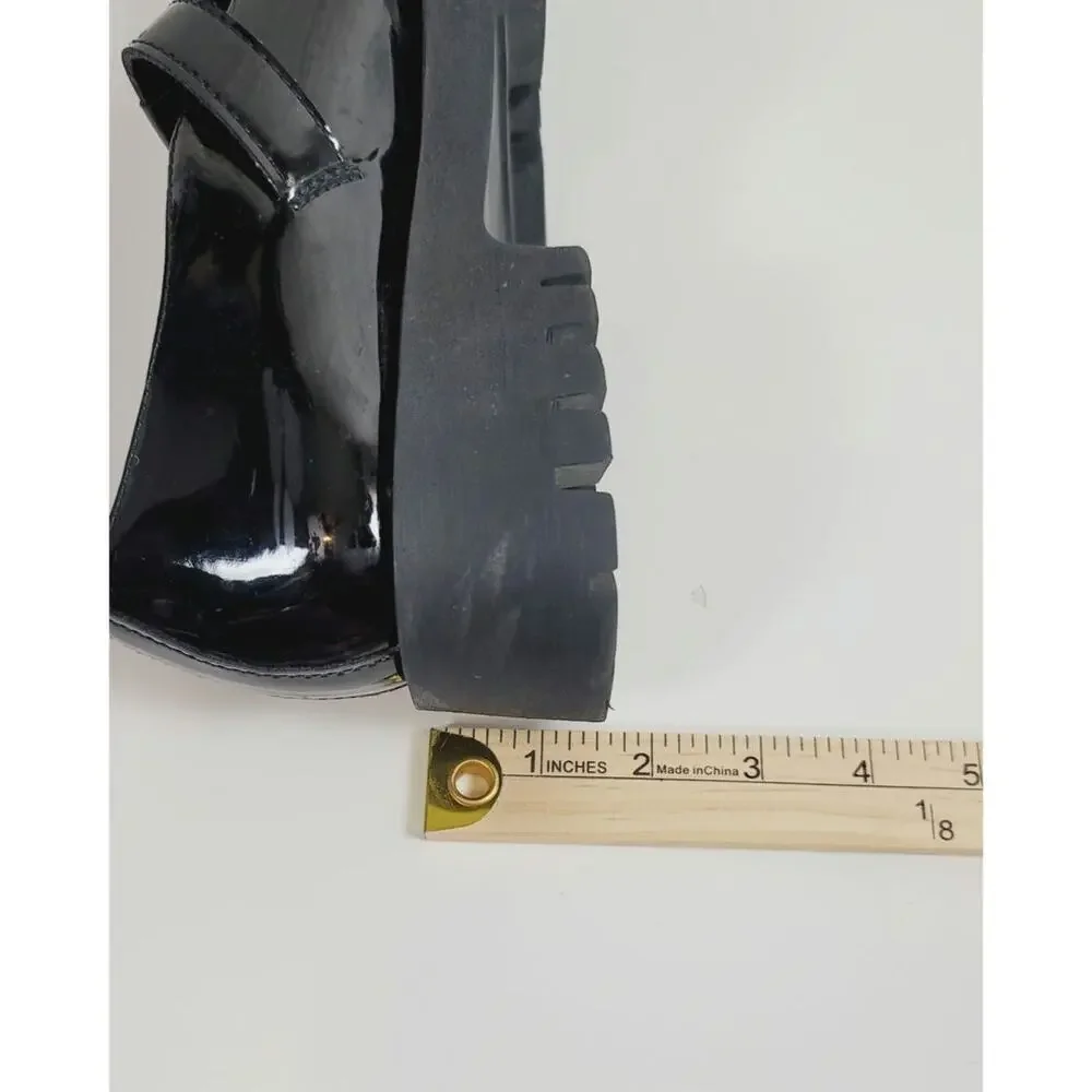 STEVE MADDEN PLATFORM MARY JANES IN PATENT BLACK, SZ 9.5